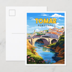 Tomar Portugal vintage travel illustration Postcard