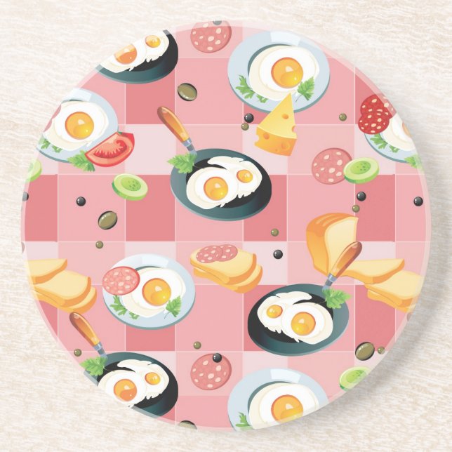 Tomato and Fried Eggs Pattern Coaster (Front)