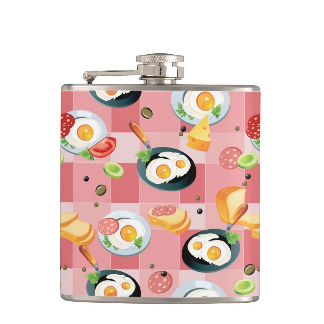 Tomato and Fried Eggs Pattern Hip Flask (Front)