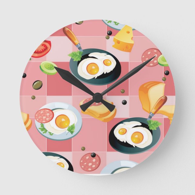 Tomato and Fried Eggs Pattern Round Clock (Front)