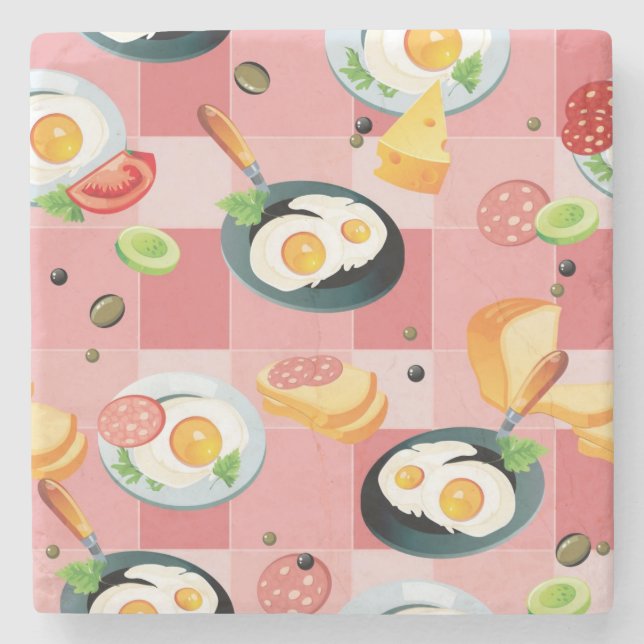 Tomato and Fried Eggs Pattern Stone Coaster (Front)