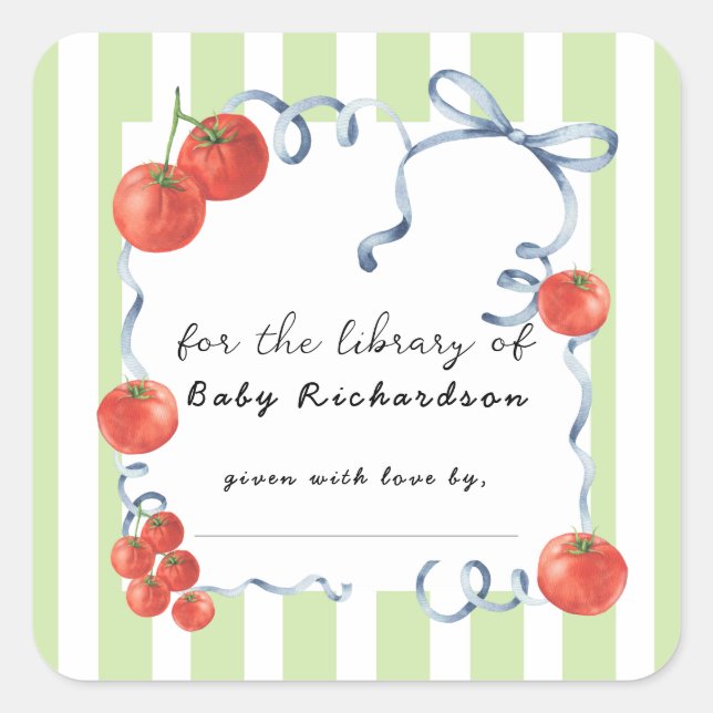 Tomato baby shower For the library of Square Sticker (Front)