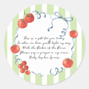 Tomato baby shower Pray Candle Classic Round Sticker
