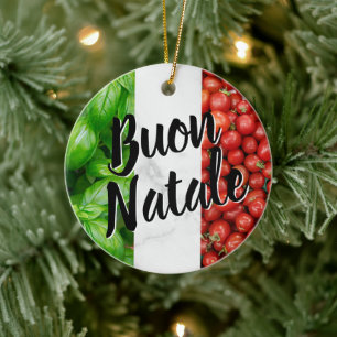 Tomato Basil Buon Natale Ceramic Ornament
