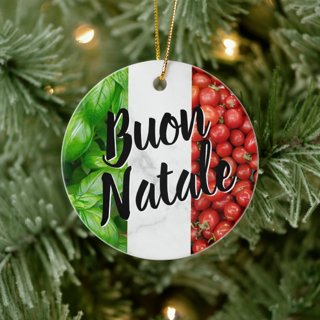 Tomato Basil Buon Natale Ceramic Ornament (Tree)
