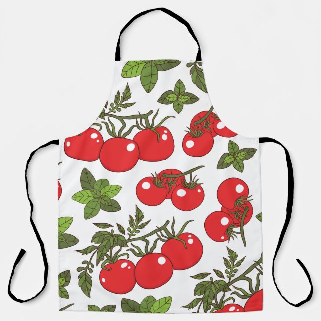 Tomato Basil Seamless Kitchen Pattern Apron (Front)