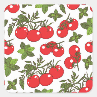 Tomato Basil Seamless Kitchen Pattern Square Sticker