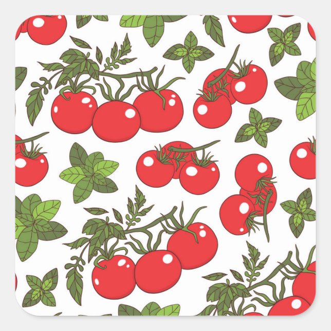 Tomato Basil Seamless Kitchen Pattern Square Sticker (Front)