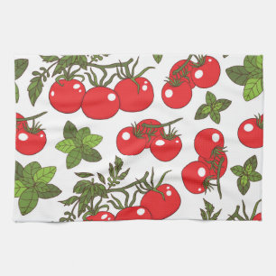 Tomato Basil Seamless Kitchen Pattern Tea Towel