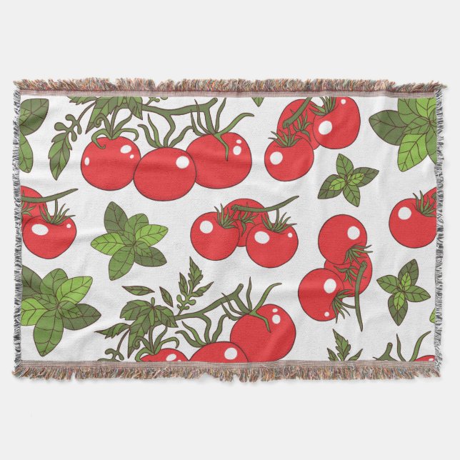 Tomato Basil Seamless Kitchen Pattern Throw Blanket (Front)