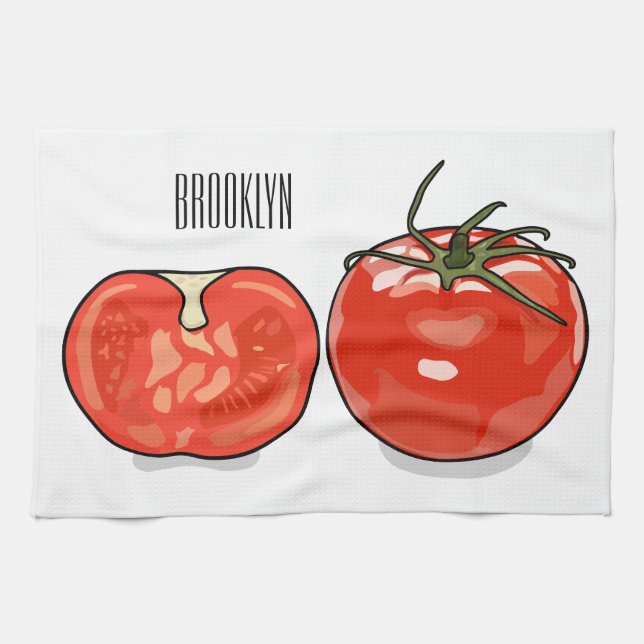 Tomato cartoon illustration  tea towel (Horizontal)