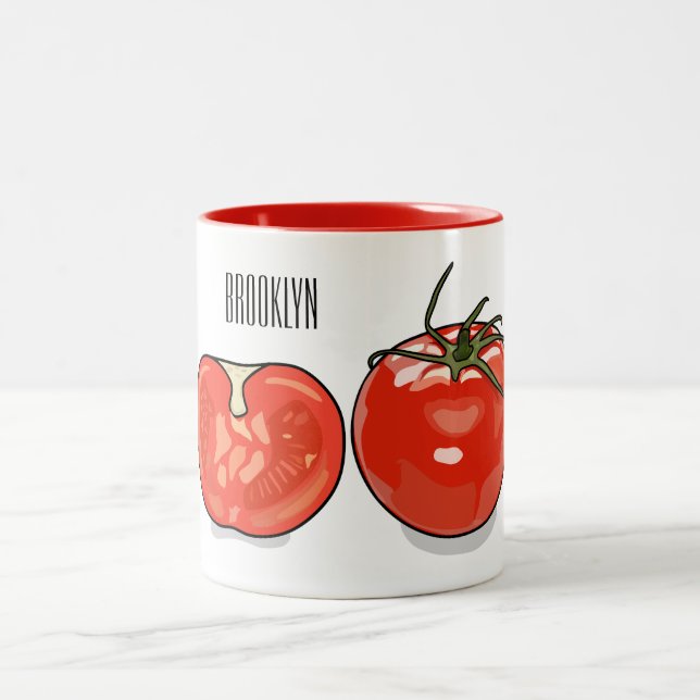 Tomato cartoon illustration  Two-Tone coffee mug (Center)