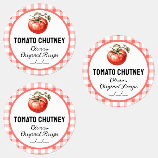 Tomato Chutney canning label with chequered design (Group)
