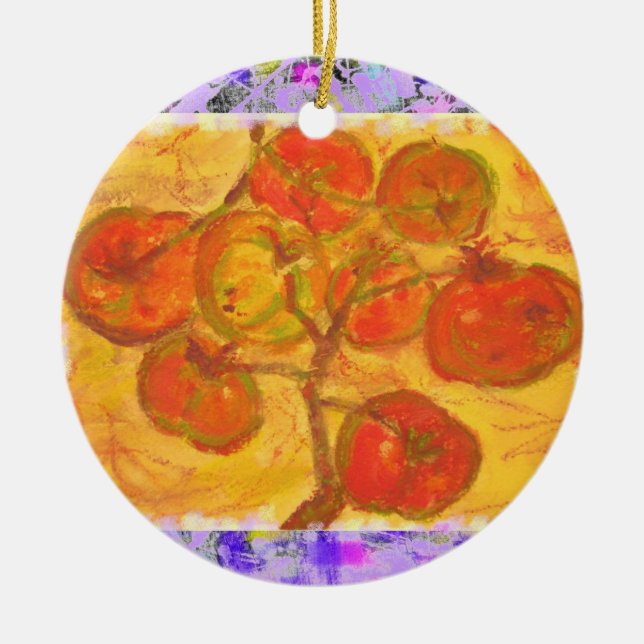 tomato cluster watercolour drip ceramic ornament (Front)
