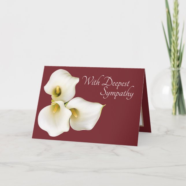 Tomato Colour Background Calla Lilies Sympathy Card (Front)