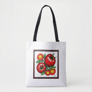 tomato design red and green tote bag