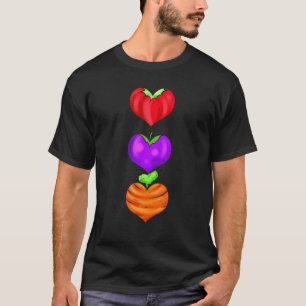 Tomato Eggplant And Carrot As Hearts Go Vegan T-Shirt