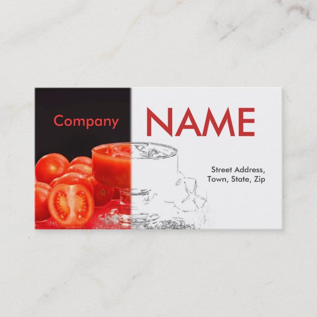 Tomato Fresh Juice Red Black White Business Card (Front)