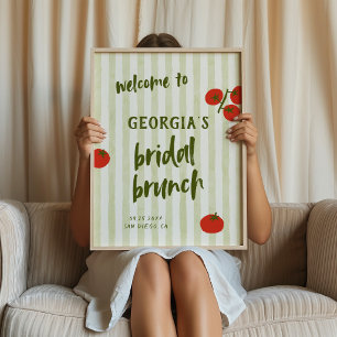 Tomato Green Stripes Bridal Brunch Welcome Poster