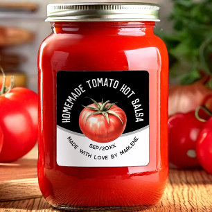 Tomato hot salsa with red tomato square sticker