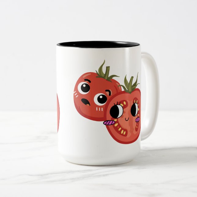 Tomato in Awe  Two-Tone Coffee Mug (Front Right)