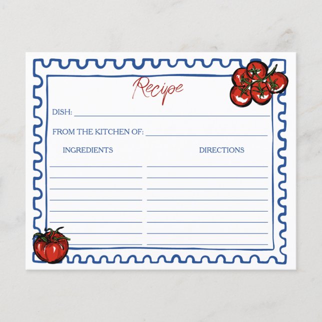 Tomato Italian bridal shower recipe card (Front)