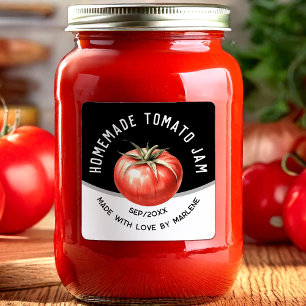 Tomato jam with red tomato square sticker