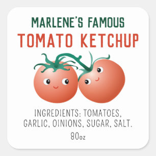 Tomato Ketchup Label Stickers with ingredients