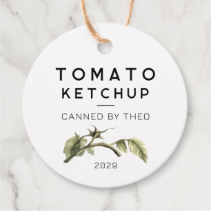 Tomato Ketchup label with watercolour tomato leaf