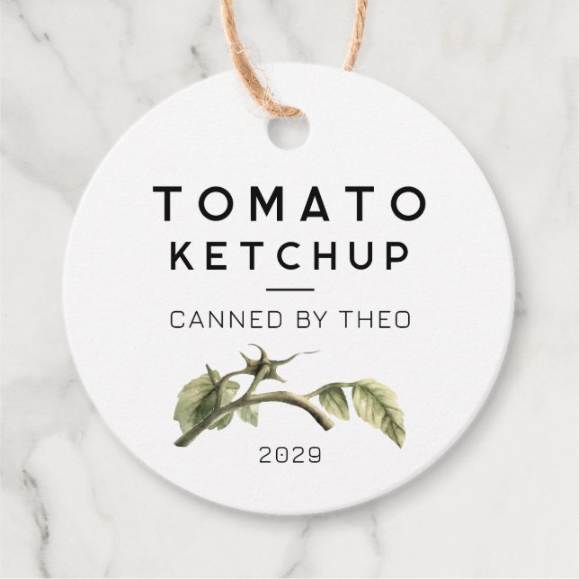 Tomato Ketchup label with watercolour tomato leaf (Front)