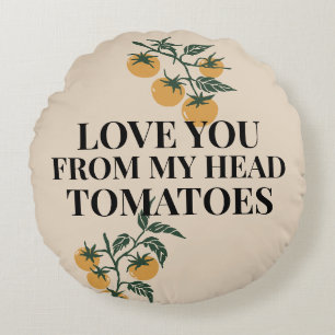 Tomato Love Note Harvest Gold Nutmeg Beige Round Cushion