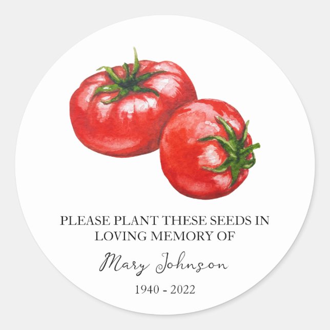 Tomato Memorial Funeral Seed Packet Classic Round Sticker (Front)