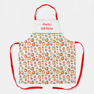 Tomato Onion Chilli Patten Hand-Drawn Summer Foodi Apron