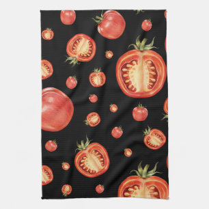 Tomato Pattern Black & Red Tea Towel