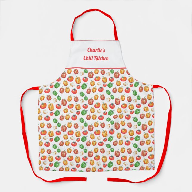 Tomato Peppers Onion Chilli Chef Spicy Cooking Apron (Front)