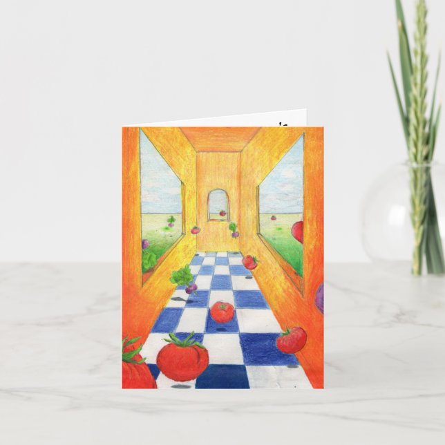 Tomato Radish Kitchen Note card Checkered Floor (Front)