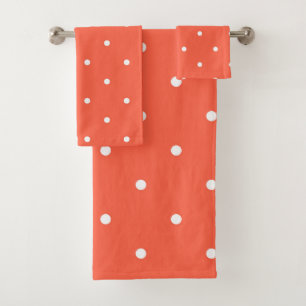 tomato red and white dots bath towel set