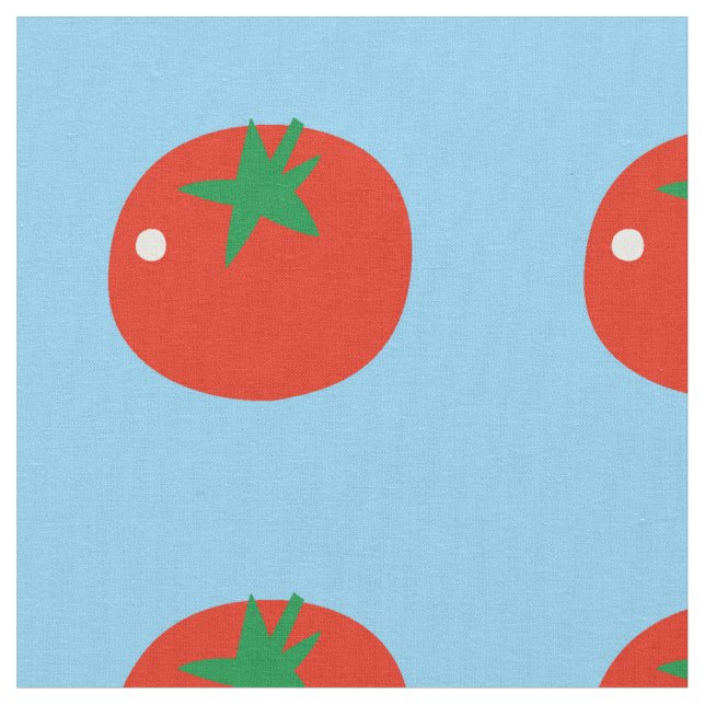 Tomato (red, background blue) fabric (Close Up)