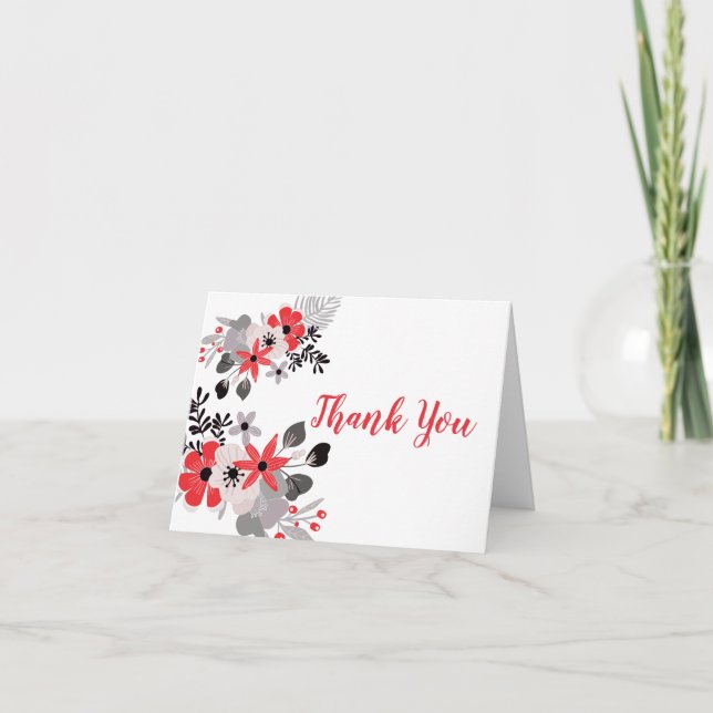 Tomato Red Blush Pink Misty Lilac Floral Thank You (Front)