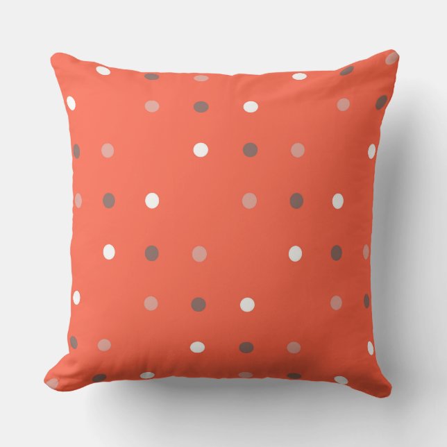 tomato red, brown and white dots cushion (Front)