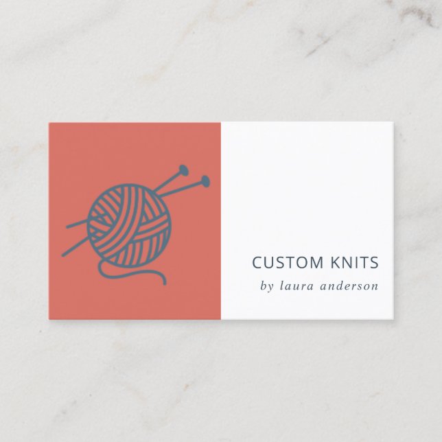 TOMATO RED NAVY GREY KNITTING WOOL YARN BALL BUSINESS CARD (Front)