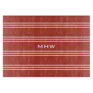 Tomato Red Stripes custom monogram cutting boards