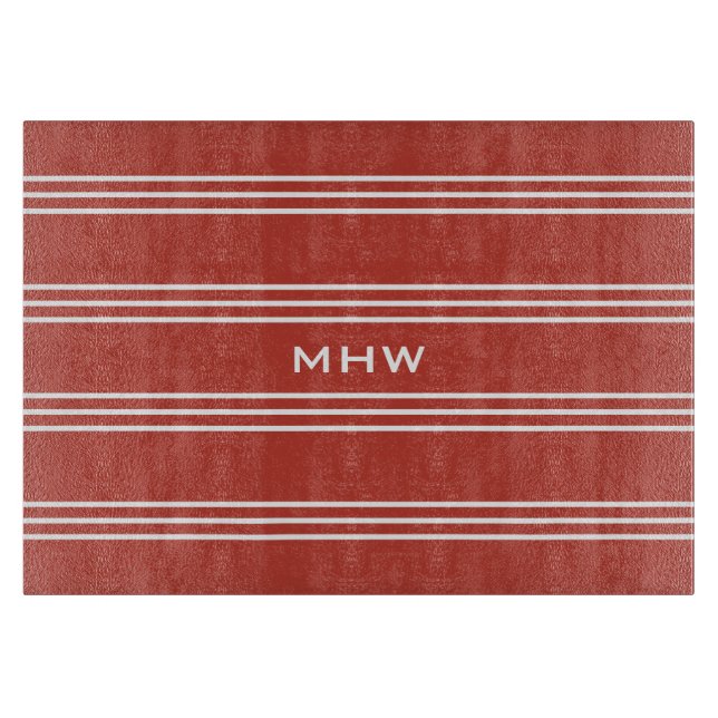 Tomato Red Stripes custom monogram cutting boards (Front)