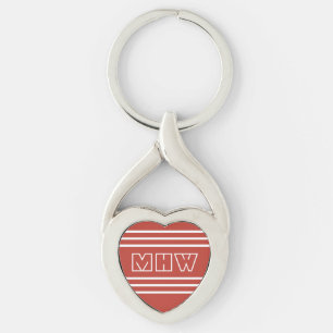 Tomato Red Stripes custom monogram key chain