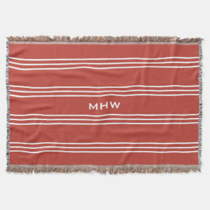 Tomato Red Stripes custom monogram throw blanket