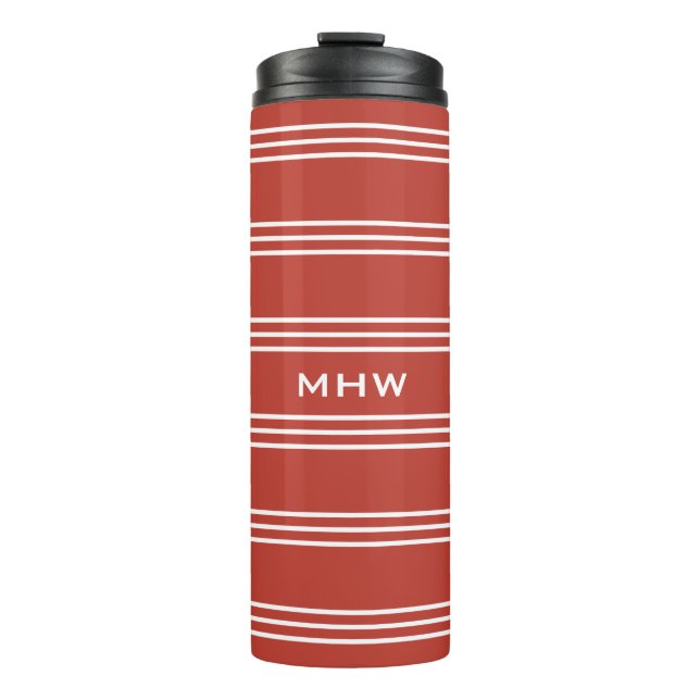 Tomato Red Stripes custom monogram tumbler (Front)