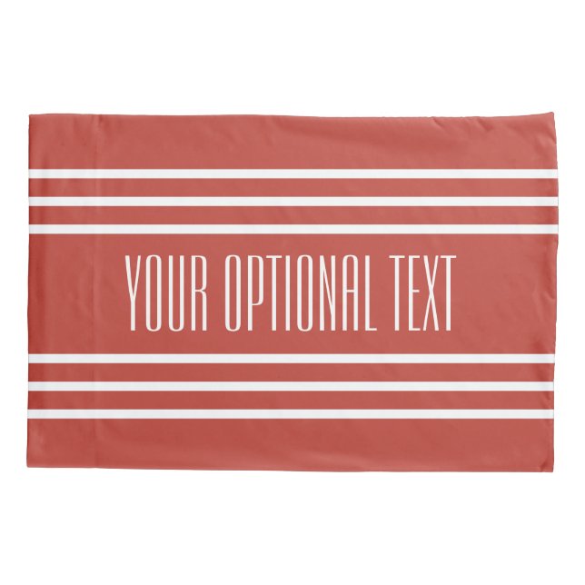 Tomato Red Stripes custom text pillow cases (Back)