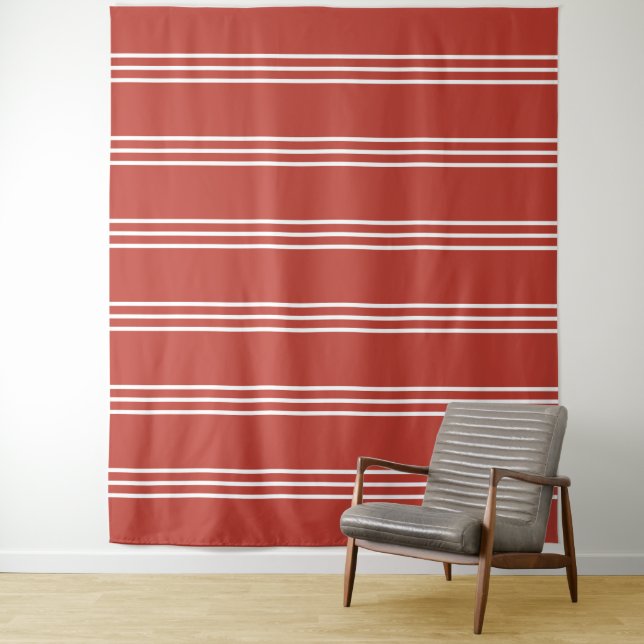 Tomato Red Stripes Pattern tapestries (In Situ)