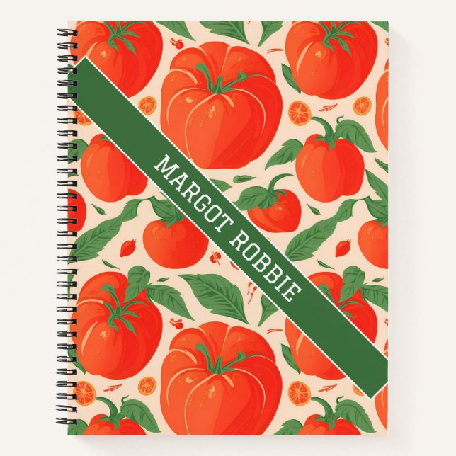 Tomato Retro Colourful Personalised Pattern Notebook (Front)