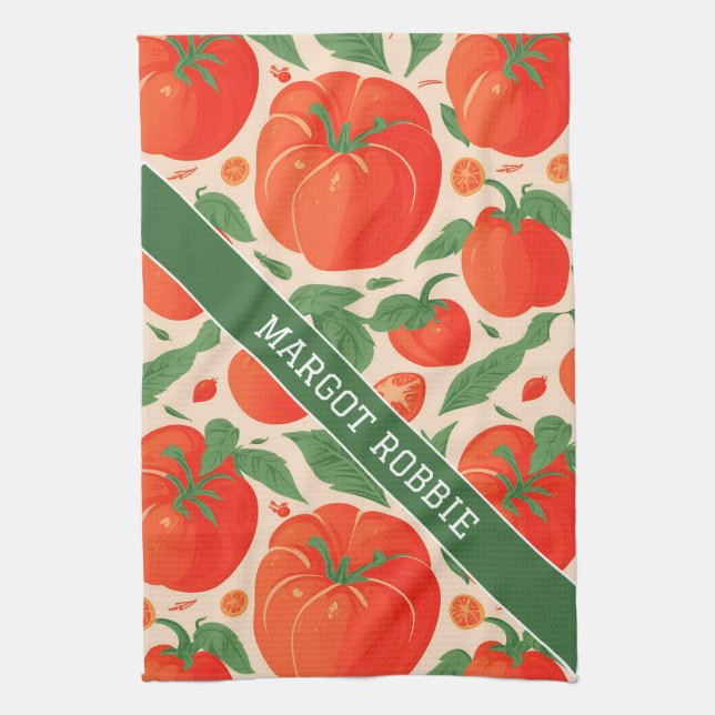 Tomato Retro Colourful Personalised Pattern Tea Towel (Vertical)